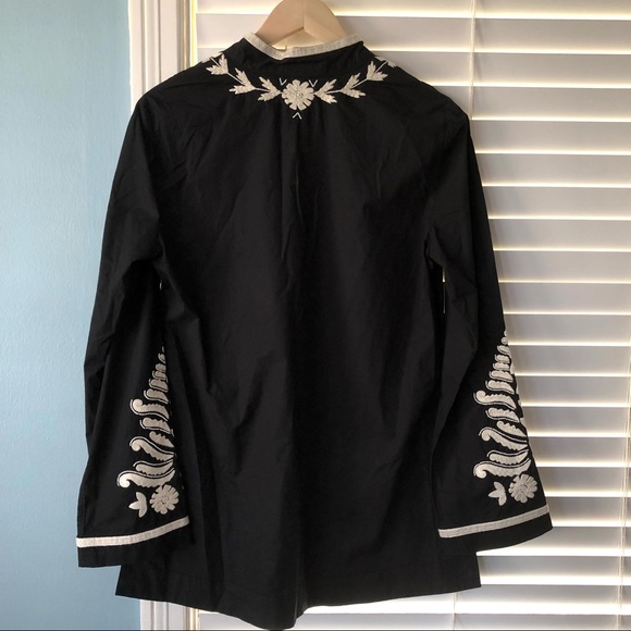 tory burch | embroidered long sleeve tunic top size 8 black v neck white beads - Picture 6 of 10